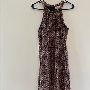 LOFT Pink Geometric Halter Midi Dress With Layering Materials Size 6